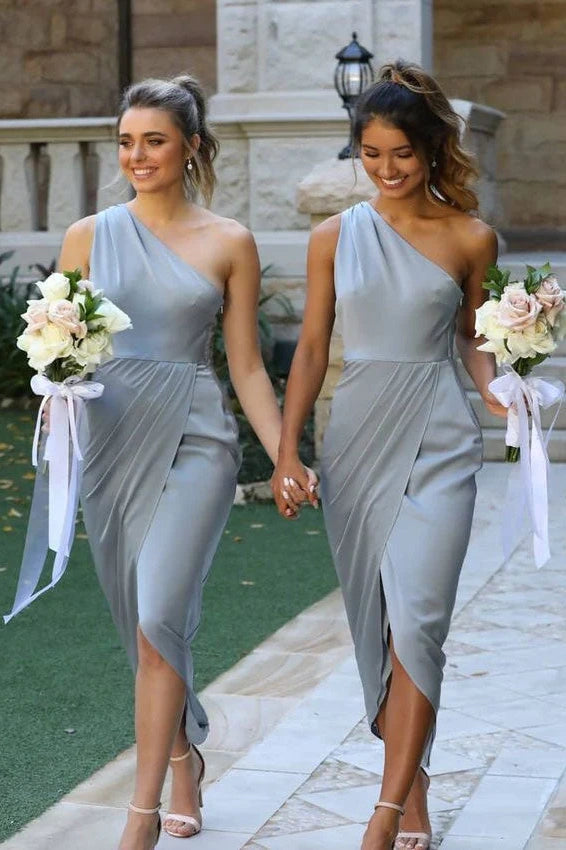 Lowest Price boho-chic dressShort Satin Fitted One Shoulder Ruched Bridesmaid Dress Lowest Price boho-chic dressShort Satin Fitted One Shoulder Ruched Bridesmaid Dress