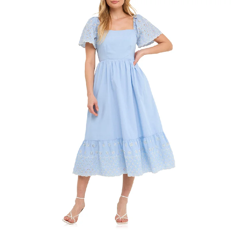 New Deals pleated maxi dressEmbroidered Midi with Scalloped Hem