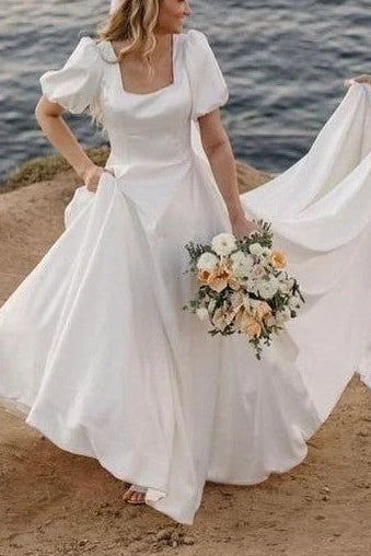 Sale Event wrap dressSquare Short Sleeves Empire Satin A-Line Wedding Dress