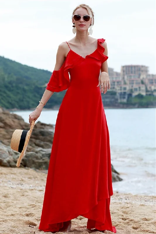 Midnight Madness formal dressAsymmetric Red Chiffon Maxi Dress