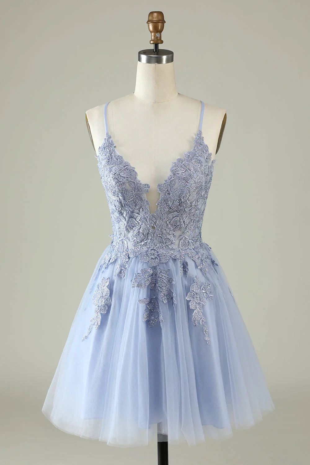 Low Prices elegant maxi dressTulle A-Line V-Neck Spaghetti Straps  Appliques Homecoming Dress