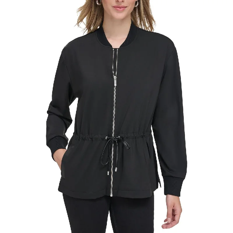 Super Bargain breathable jacketWomens Drawstring Collarless Shirt Jacket
