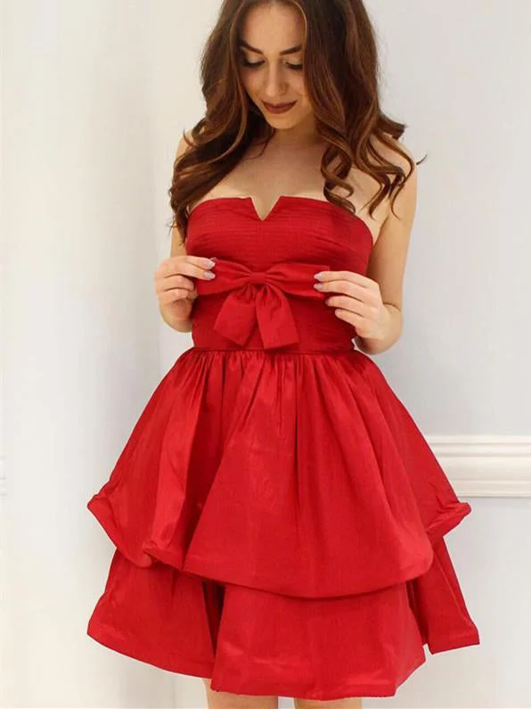 Massive Deals Red Homecoming Dresses A-line Strapless Bowknot Short Prom Dress Party Dress JK812