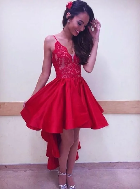 Doorbuster Deal Lace Red Homecoming Dresses A-line High Low Short Prom Dress Party Dress JK845