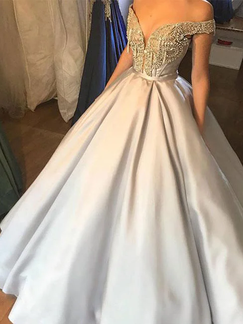 Price Rollback Beautiful Prom Dresses Ball Gown Off-the-shoulder Rhinestone Long Prom Dress Evening Dress JKL548