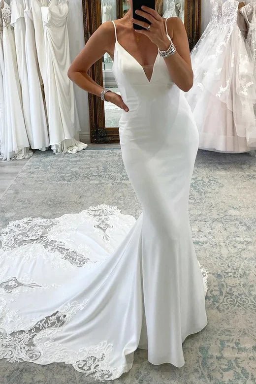 Limited Availability chic slip dressV-Neck Spaghetti Straps Open Back Wedding Dress With Train Limited Availability chic slip dressV-Neck Spaghetti Straps Open Back Wedding Dress With Train