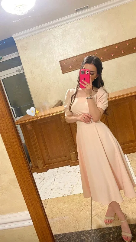 Instant Discount vintage dressRetro Pink Square Collar A-line Prom Dress,Pink Party Dress  Y4517