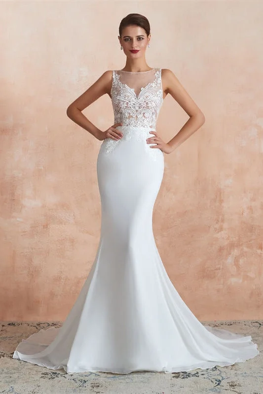 Exclusive Preview sleeveless dressElegant Mermaid White Long Wedding Dress