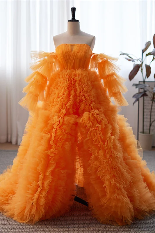 Online Only casual midi dressOrange Off-the-Shoulder Long Sleeves Ruffles Maxi Formal Dress with Slit Online Only casual midi dressOrange Off-the-Shoulder Long Sleeves Ruffles Maxi Formal Dress with Slit