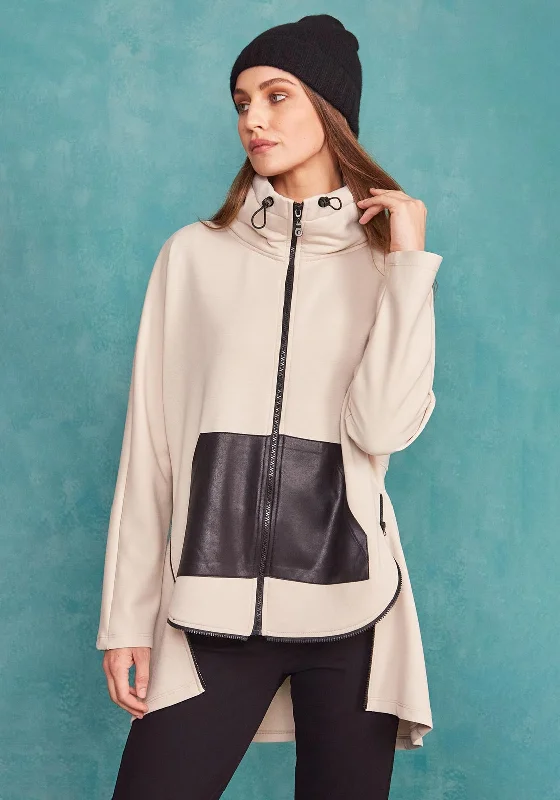 Limited Time Offer casual pullover hoodieNaya Sporty Style Zip Hem Long Sweatshirt, Beige & Black