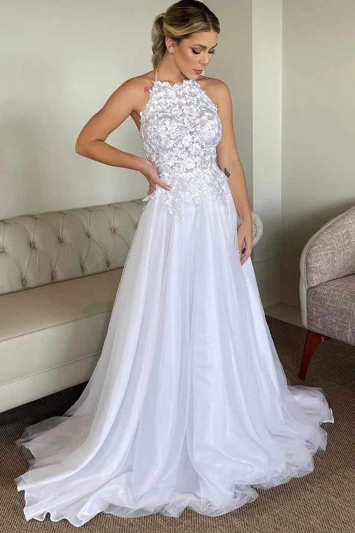 Price Break lace dressRound Sleeveless Open Back Lace Appliques Wedding Dress