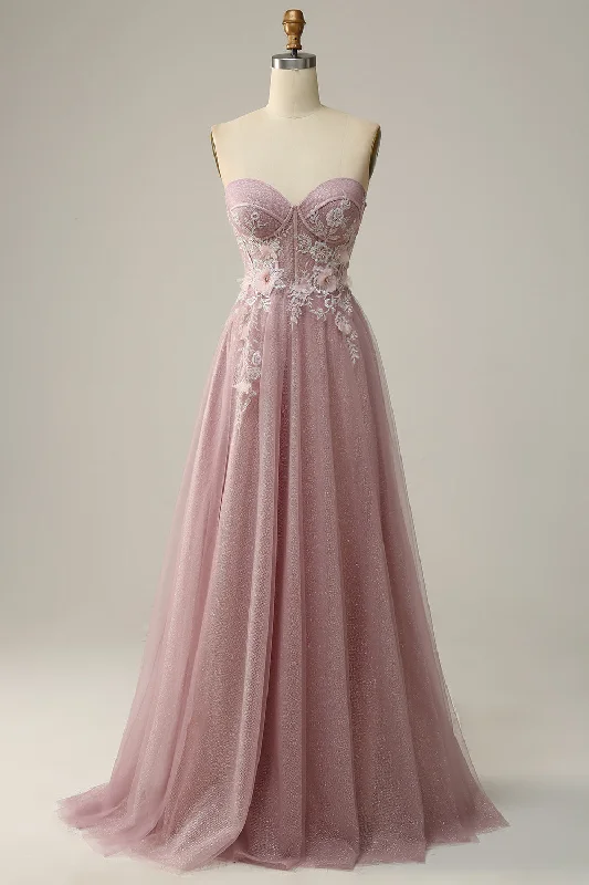 Best Bargains boho dressBlush Pink Strapless Sweetheart Appliques A-line Long Prom Dress