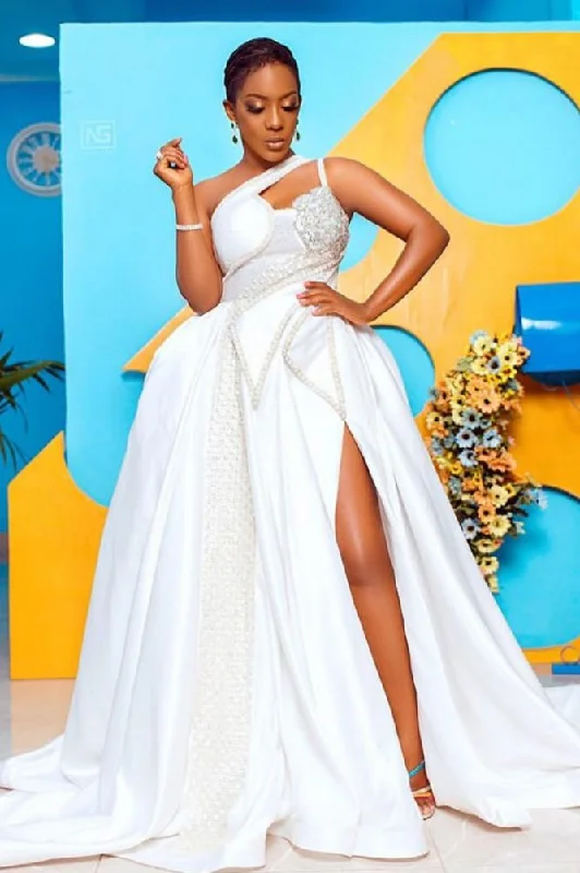 Best Deals High Fashion One shoulder Keyhole Ball Gown Lace Wedding Dress