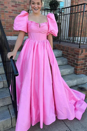 Extra Savings romantic dressSatin A-Line Square Short Straps Empire With Side Slit Prom Dress