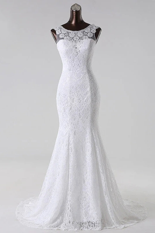 Value Deals knit dressScoop Sleeveless Lace Mermaid Wedding Dress