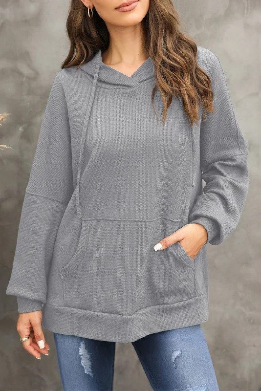 Price Drop fitted hoodiefitted workout hoodieWaffle-Knit Long Sleeve Hoodie