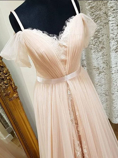 Bargain Blast Chic Prom Dresses A-line Spaghetti Straps Tulle Lace Long Sexy Prom Dress JKL517