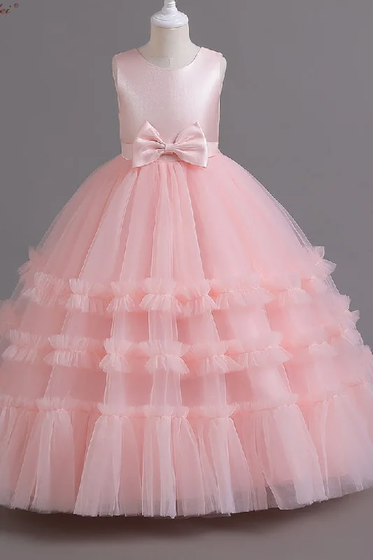 Online Only flowy dressCandy Pink A-Line Scoop Sleeveless With Bow Flower Girl Dress