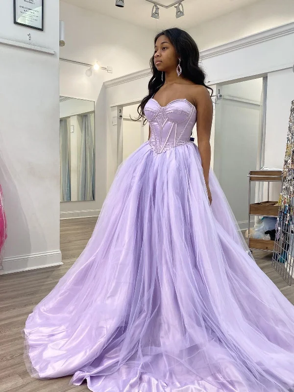Deal Dash party-ready dressLavender Corset Back Tulle Ball Gown,A-line Prom Dress Y4580