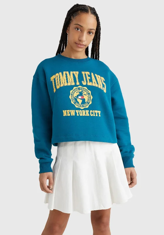 Lowest Prices comfy hoodieTommy Jeans Womens College Crop Sweatshirt, Petrol