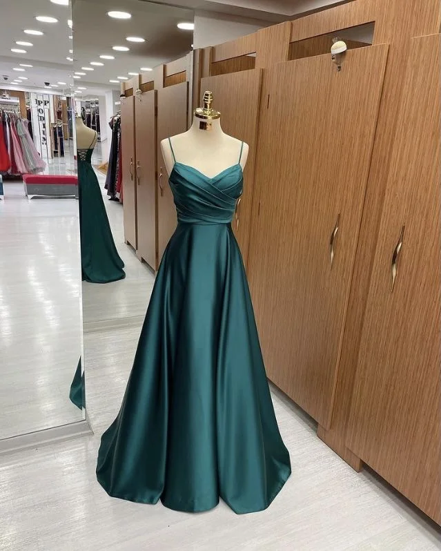Huge Discounts relaxed fit dressWomen Satin Cheap Prom Dresses A Line Spaghetti Straps Long Girls Formal Evening Party Gowns Christmas Wears  Y4578