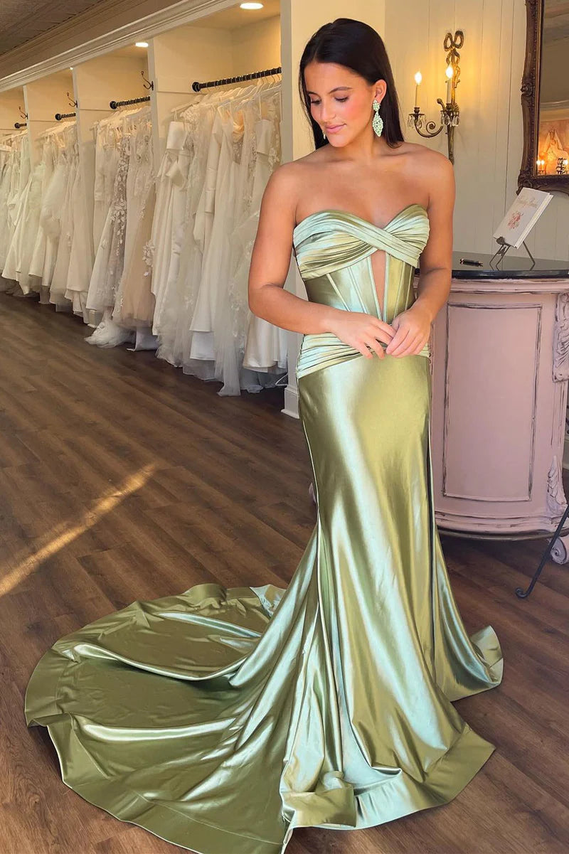 Limited Edition floral wrap dressChic Satin Trumpet Sweetheart Strapless With Train Prom Dress