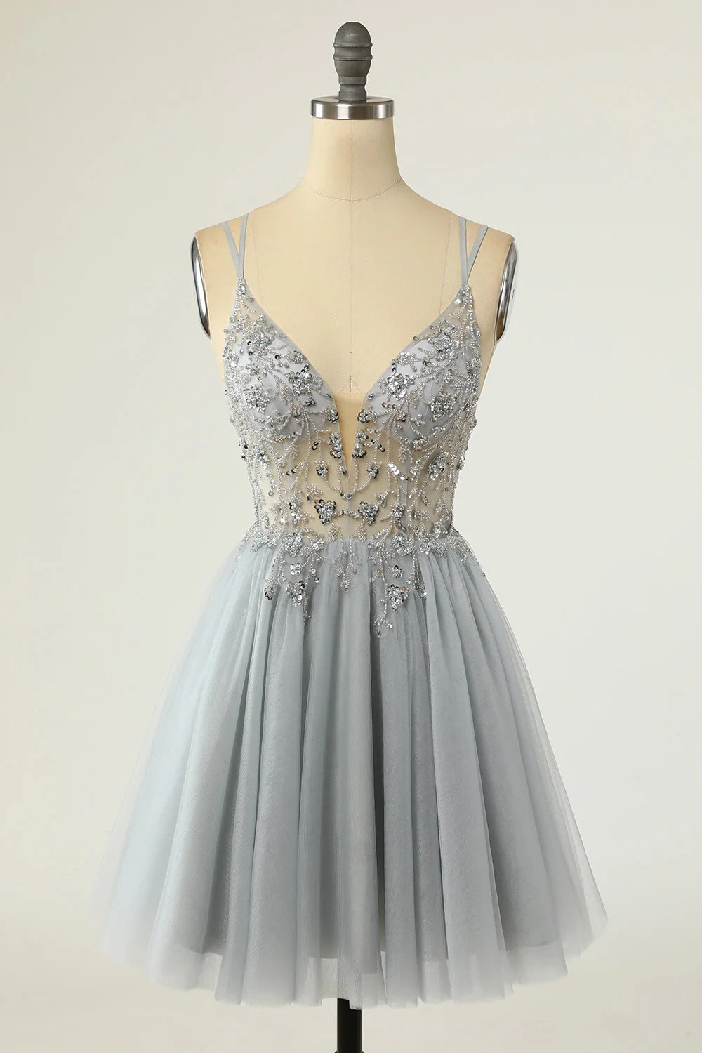 Crazy Deals casual slip dressSheer Tulle A-Line V-Neck Strapless Appliques Homecoming Dress