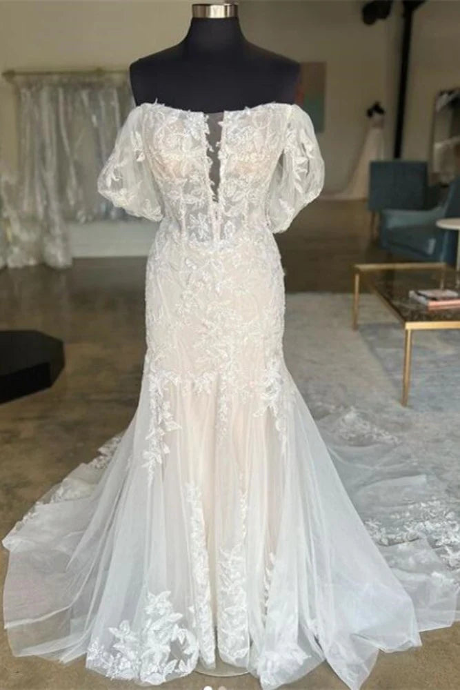 Friends and Family Sale ruched dressOff-Shoulder Mermaid Lace Appliques With Tulle Train Wedding Dress Friends and Family Sale ruched dressOff-Shoulder Mermaid Lace Appliques With Tulle Train Wedding Dress