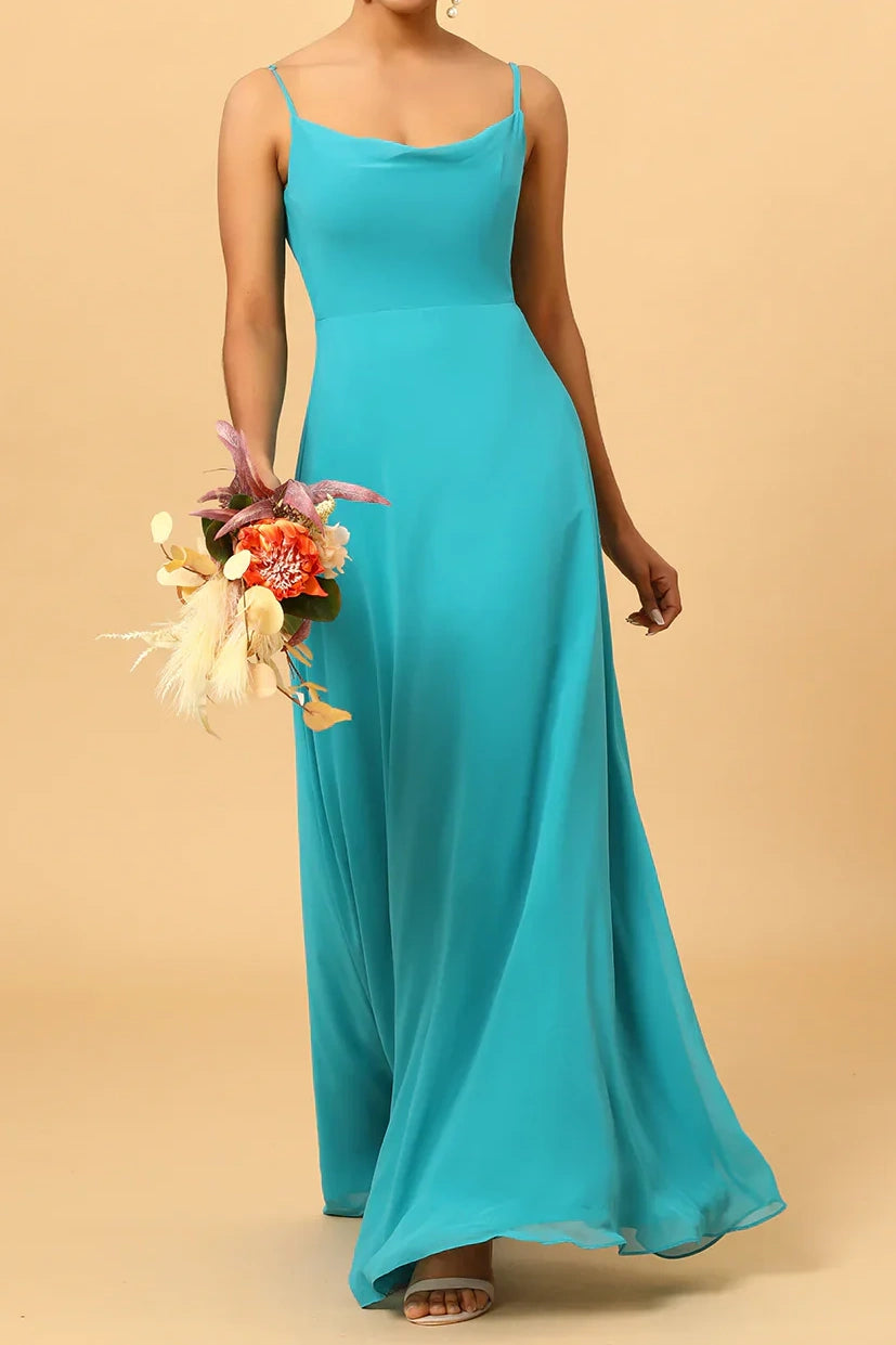 Blowout Sale flowy maxi dressBateau Spaghetti Straps Satin A-Line Floor-Length Bridesmaid Dress