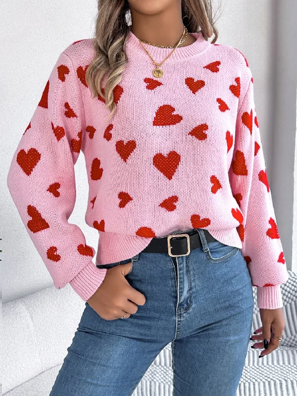 Price Drop Alert high-quality hoodielong-sleeve athletic hoodieHeart Round Neck Long Sleeve Sweater
