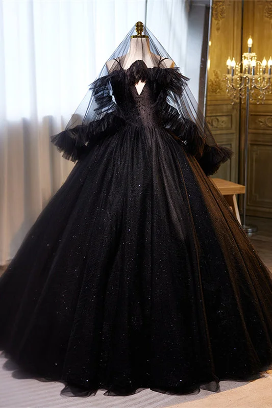 Price Drop wrap-around dressSparkly Black V Neck A-line Ruffled Tulle Long Prom Dress