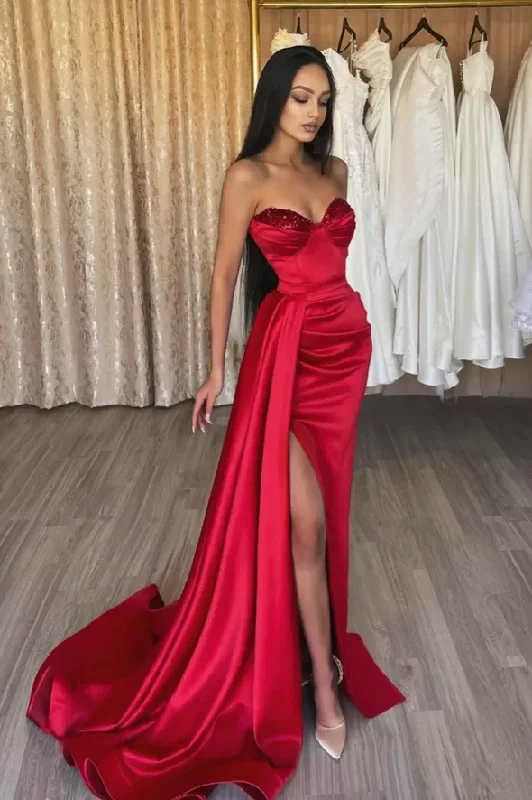 Sneak Peek Sale formal dressRed satin sequins long prom dress red evening dress  Y82