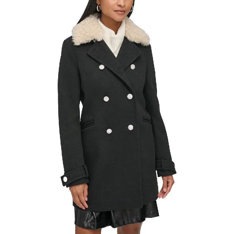 Unbeatable Prices outdoor coatWomens Double Breasted Faux Fur Collar Pea Coat