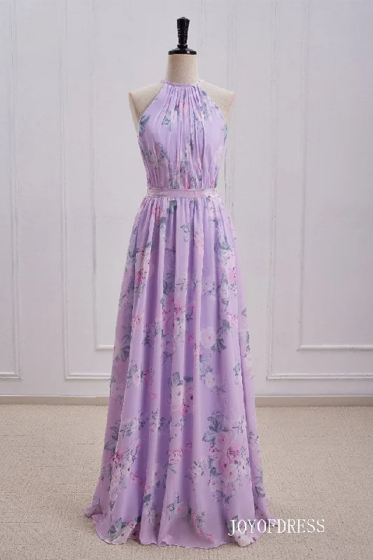 Shop and Save high-waisted dressLight Purple Floral Print Halter Long Bridesmaid Dress Shop and Save high-waisted dressLight Purple Floral Print Halter Long Bridesmaid Dress