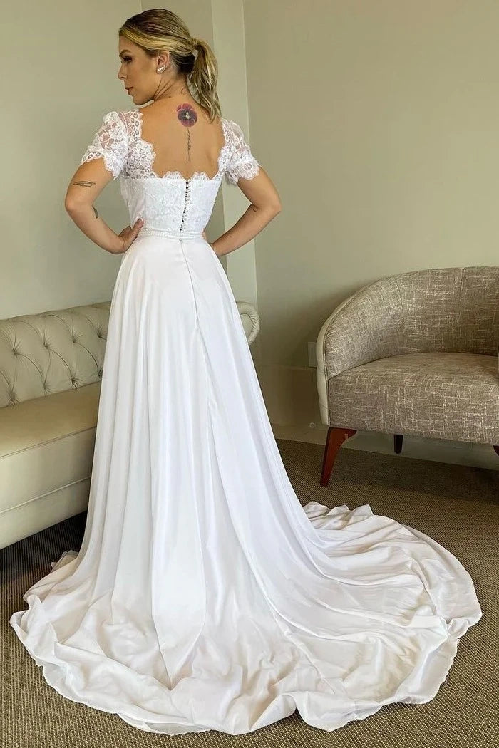 Act Now casual midi dressLace Short Sleeves Empire A-Line Long Wedding Dress