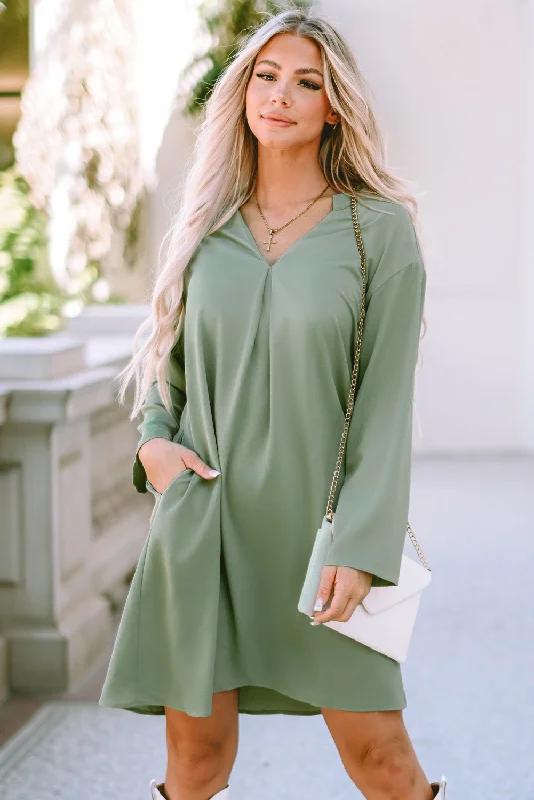 Exclusive Savings Green Roll-tab Sleeve Flowy Casual Dress