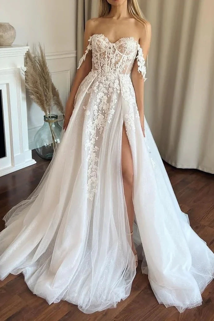 Reduced Prices casual evening dressOff-Shoulder Sleeveless With High Slit Wedding Dress