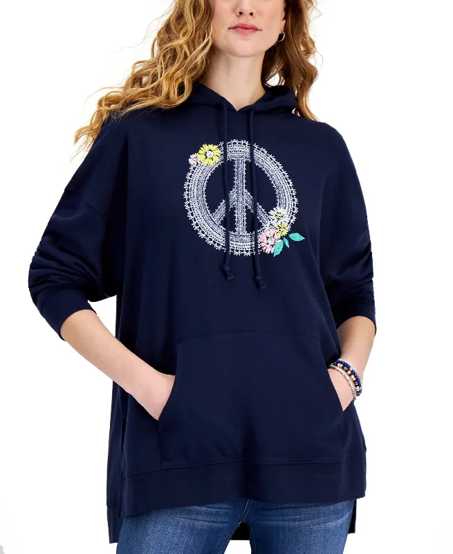 Fantastic Deals cool graphic hoodiestylish performance hoodieStyle & Co Lacework Peace Graphic Oversized Hoodie