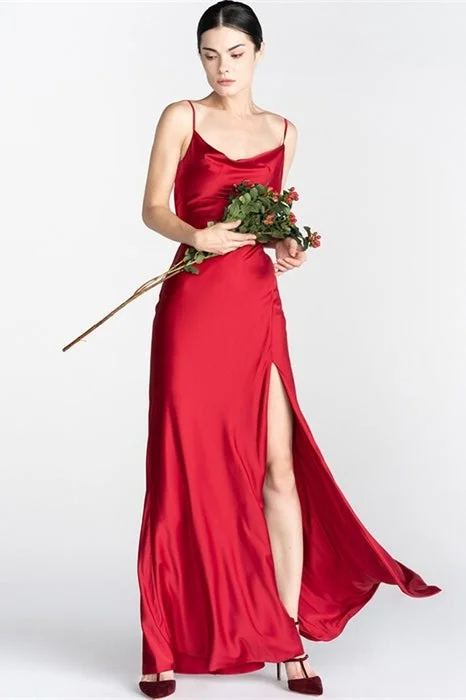 Great Deals casual evening dressRed Long Slip Dress with Slit