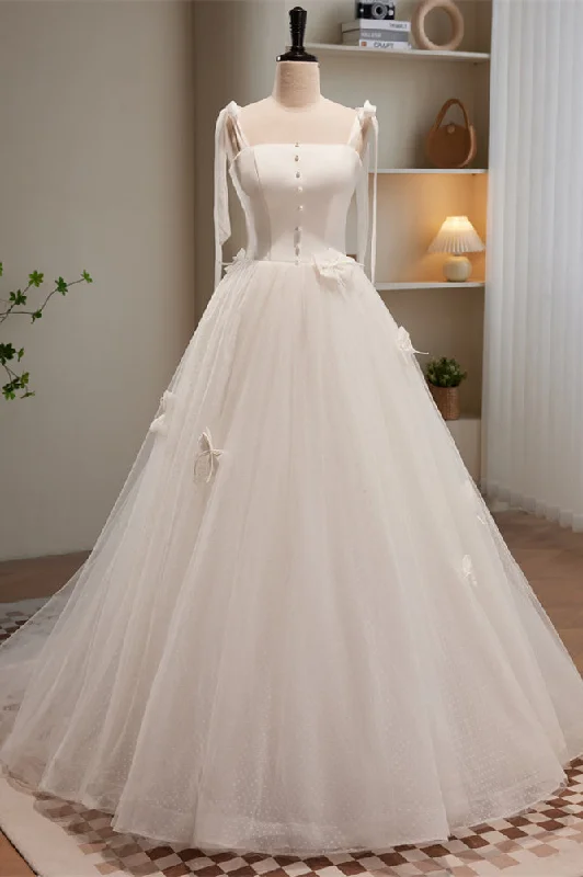 Bargain Prices classic fit-and-flare dressIvory Bow Tie Shoulder Pearl Bows Tulle Long Wedding Dress Bargain Prices classic fit-and-flare dressIvory Bow Tie Shoulder Pearl Bows Tulle Long Wedding Dress