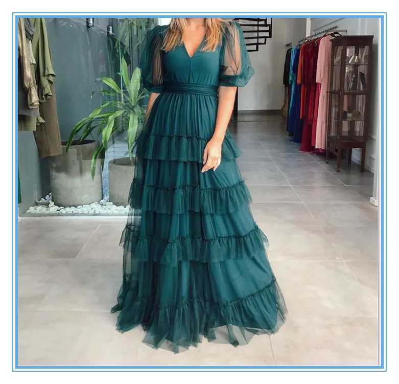 Savings Galore form-fitting dressCharming V-neck Pleat Tiered Green A-line Prom Dress Simple Half Sleeves Y4299 Savings Galore form-fitting dressCharming V-neck Pleat Tiered Green A-line Prom Dress Simple Half Sleeves Y4299