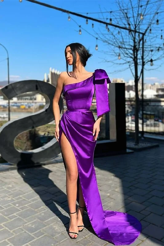 Super Deal chic shift dressPurple One Shoulder Long Prom Dress With Slit Y4288