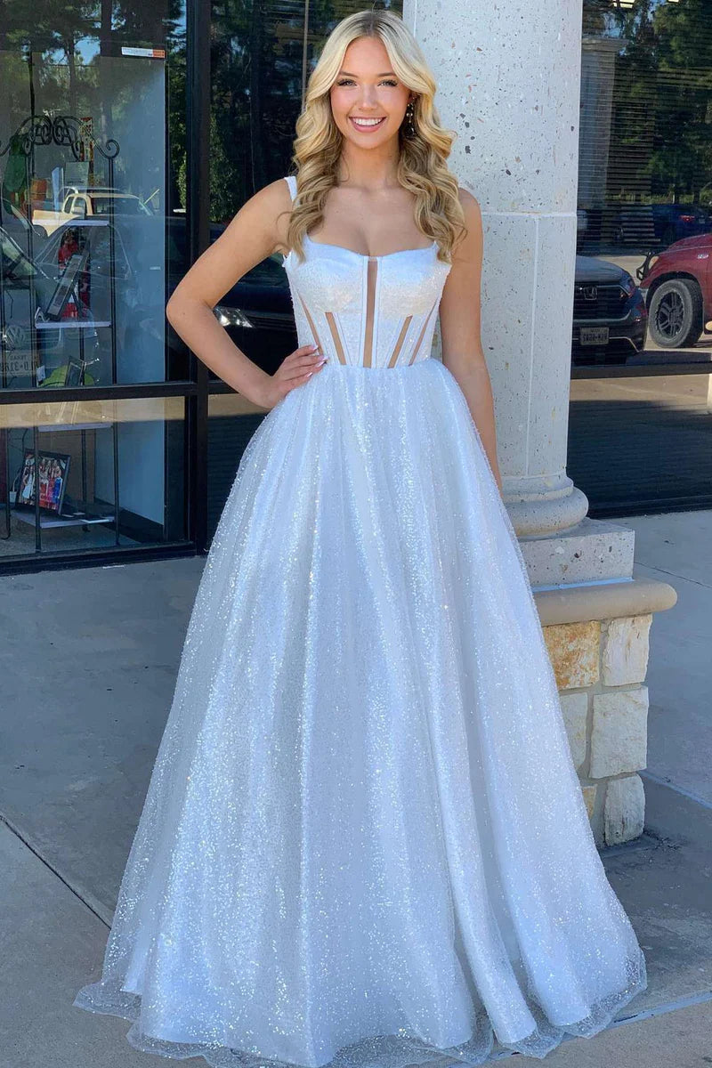 Limited Edition printed dressSparkly Tulle A-Line Bateau Spaghetti Straps Prom Dress