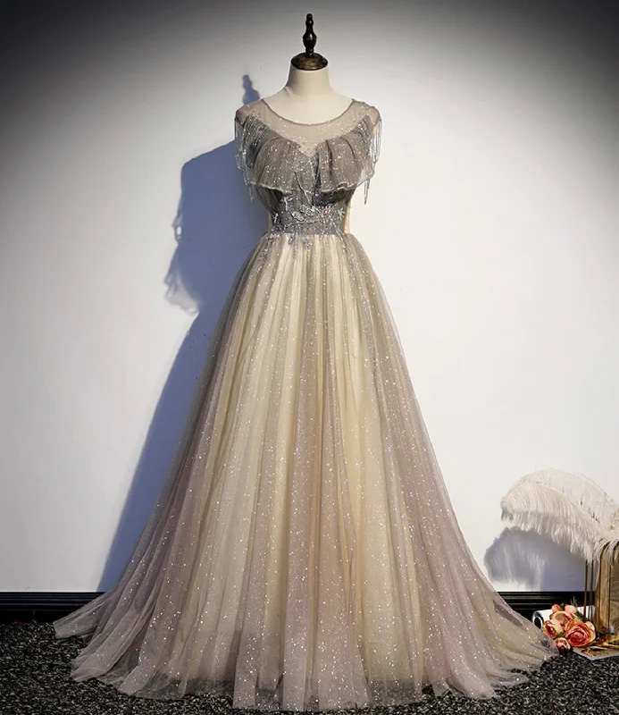 Closeout ruffle dressStylish tulle long prom dress A line evening dress s108