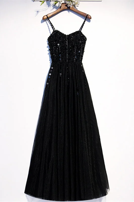 Exclusive Online Offer chic wrap dressBlack A-line Beaded Spaghetti Straps Knee Length Formal Dress