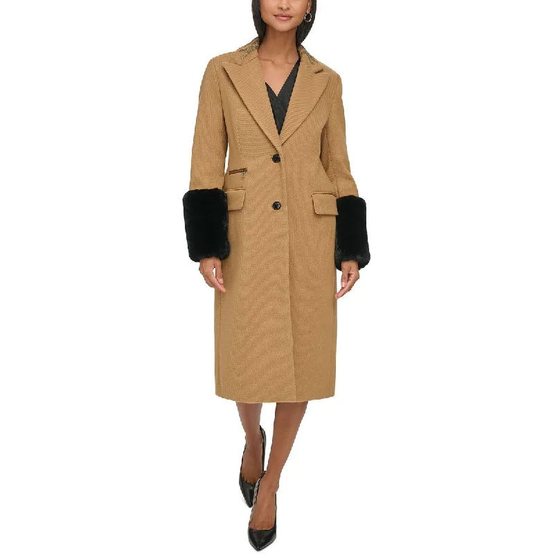 Take Advantage vintage coatWomens Embellished Faux Fur Cuff Pea Coat