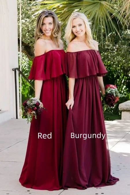 Mega Deal comfy dressOff-Shoulder A-Line Chiffon Long Bridesmaid Dress