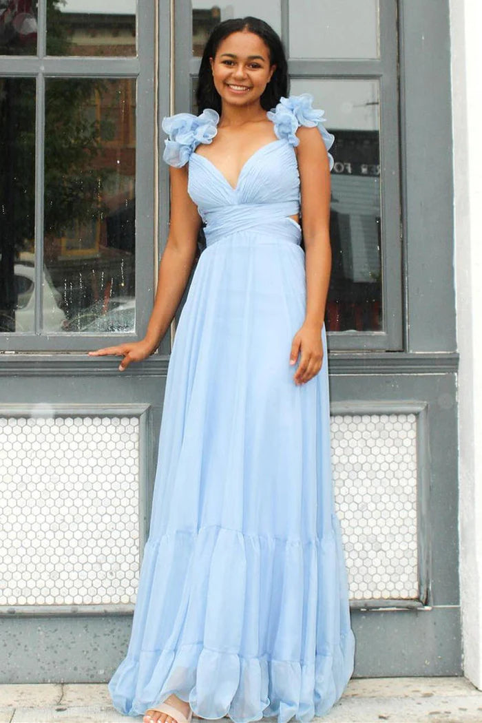 Act Fast stylish dressTulle A-Line V-Neck Sleeveless Lace Up Prom Dress