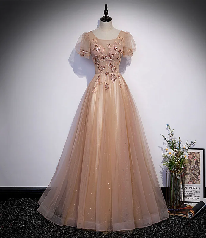 YEAR-End Sale layered dressCute tulle beads long prom dress A line evening gown s63