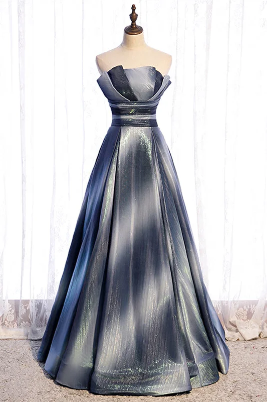 Act Fast form-fitting dressGrey A-line Strapless Pleated Lace-Up Back Taffeta Maxi Formal Dress